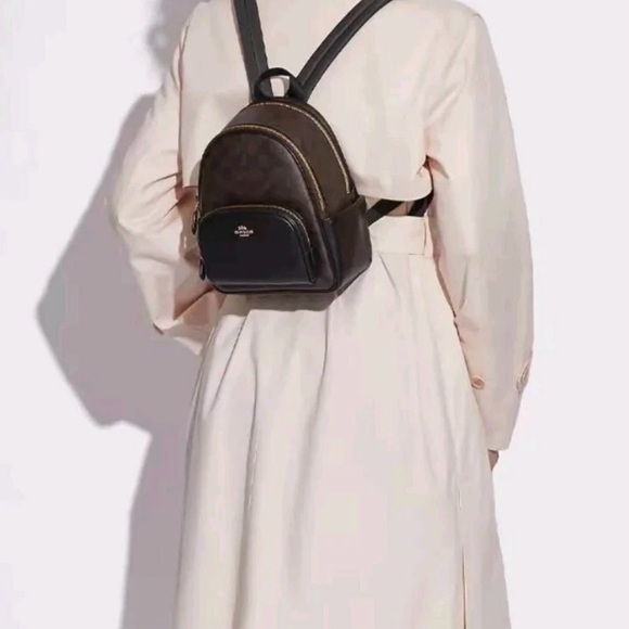 NWT Coach Signature Black Brown Gold Mini Backpack stylish new C8604 stylish - Picture 1 of 17
